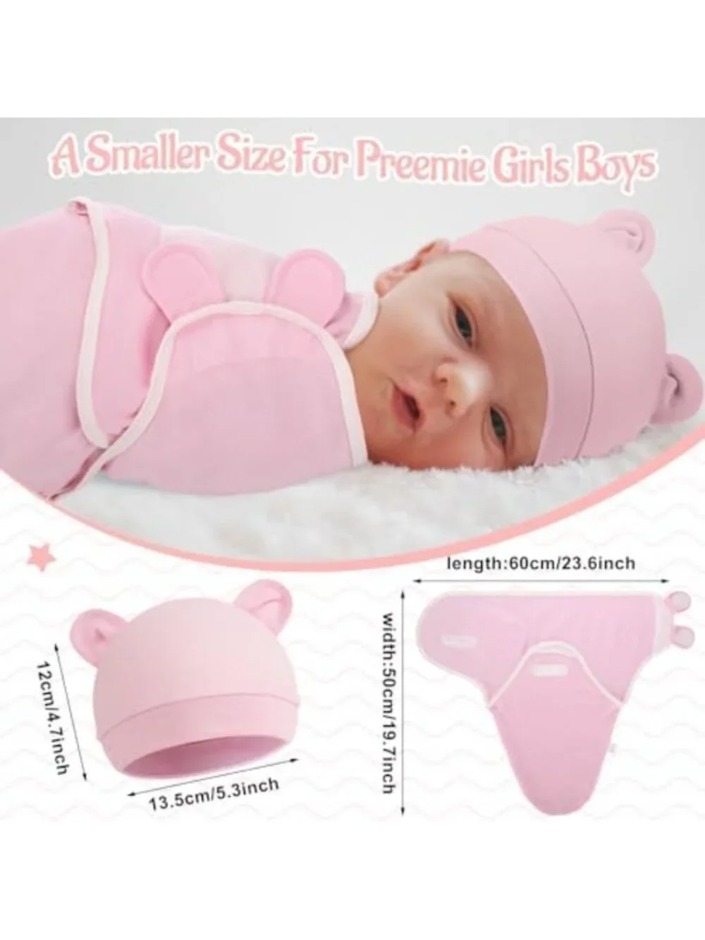Cozy 4-Pack Swaddle Blankets with Matching Hats for Newborns & Infants
